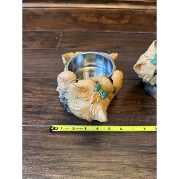 RARE Yorkie Shape Figurine Dog Bowls Set Of 2-Stainless Removable Bowls - Picture 3 of 10